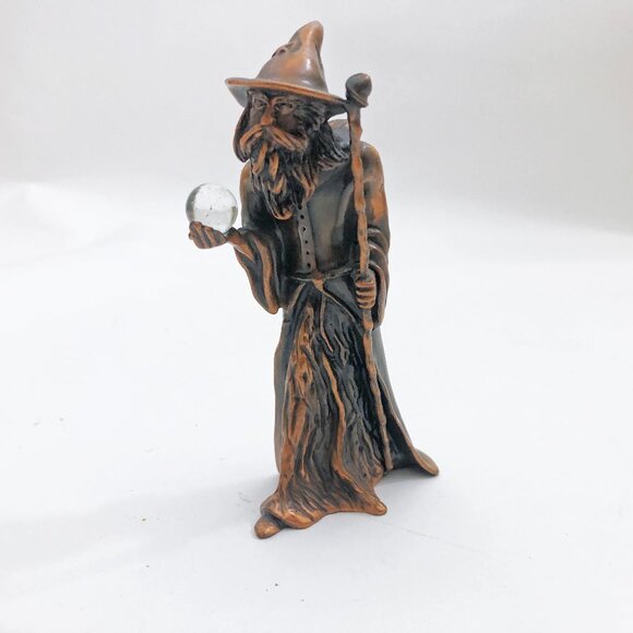 Wizard Merlin Bronze Statue Figurine 6" w/Crystal Ball Heavy 2.25Lb - Picture 1 of 9